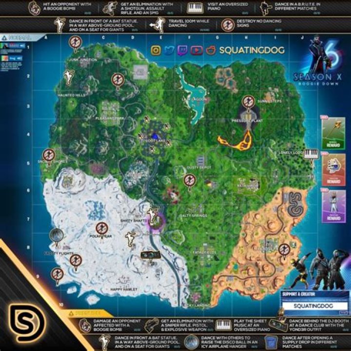Fortnite Season 10 Week 6 Boogie Down Cheat Sheet