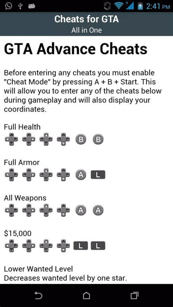 Grand Theft Auto Advance GBA Cheats