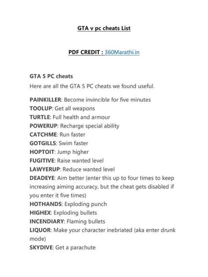 GTA V Cheats: Cheat Codes For PC and How to Enter Them