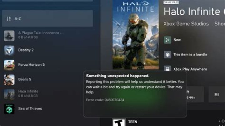 Halo Infinite PC Error Code 0x80070424: Xbox app not downloading fix