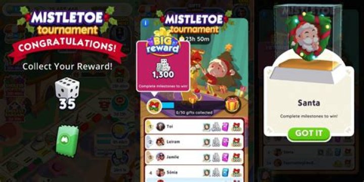 Monopoly Go Mistletoe Tournament Rewards List [Update]