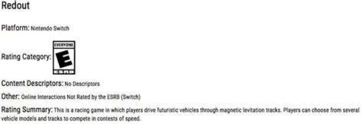 Redout Switch Has Been Rated by ESRB