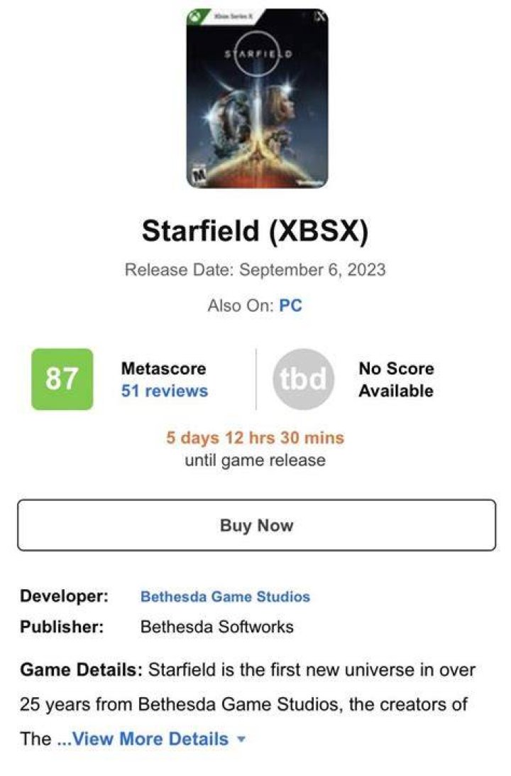 Starfield Metacritic Score Has Been Revealed