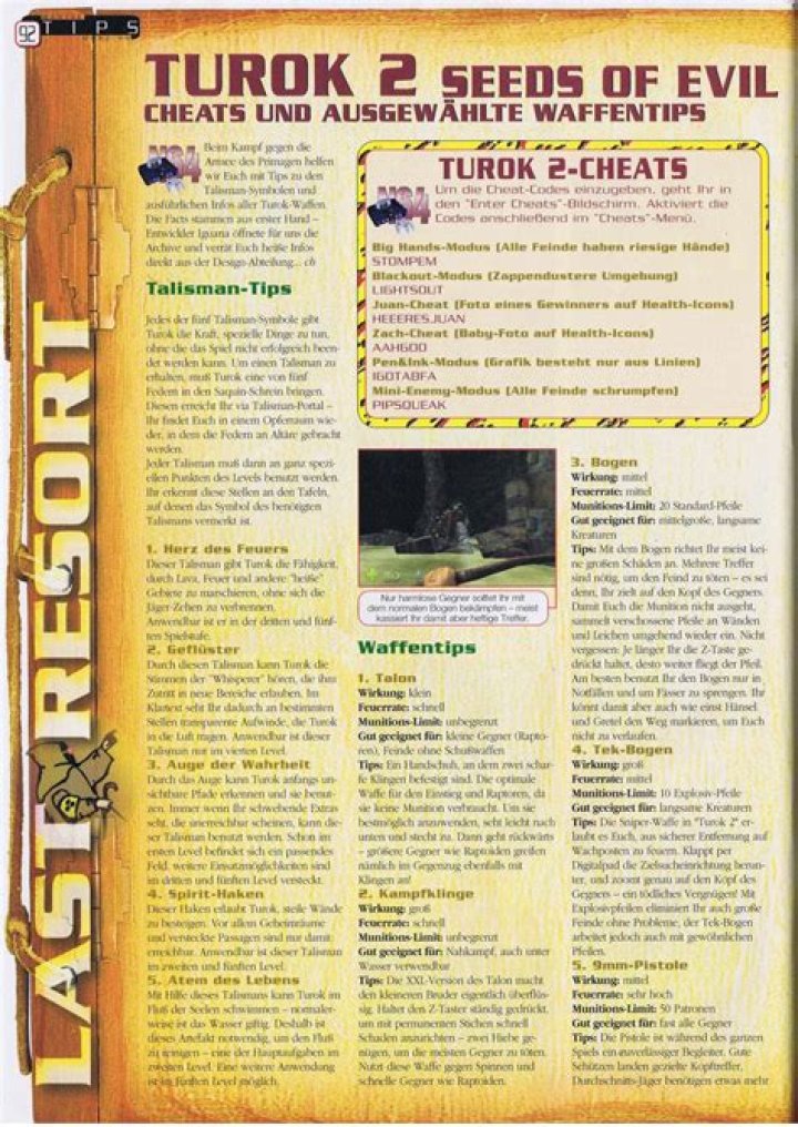 Turok 2: Seeds of Evil N64 Cheats